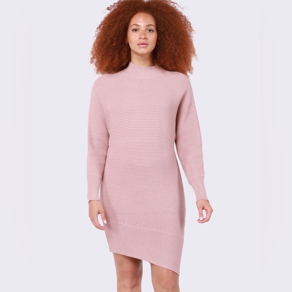 ASYMMETRICAL SWEATER DRESS DUSTY PINK
